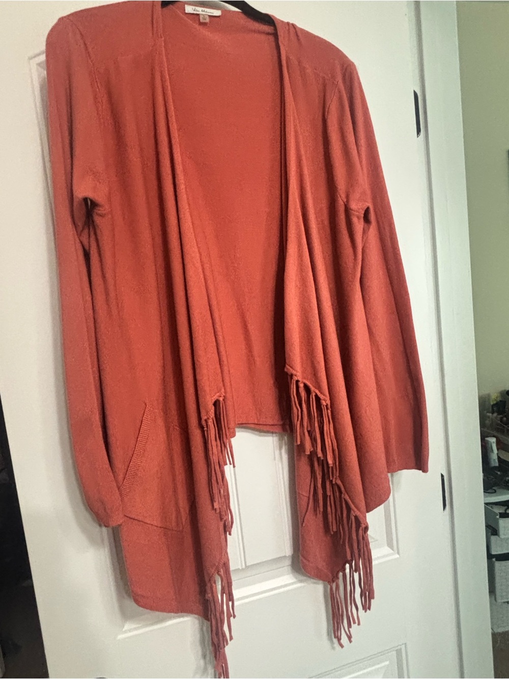 Milano Open-Front Fringe Cardigan in Rust